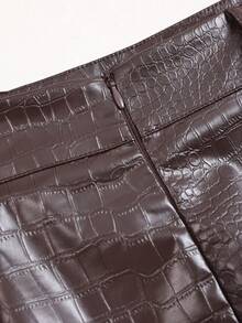 ALIAO Summer Vintage Faux Crocodile Embossed PU Skirt, Elegant Commuter Style, Versatile Slim Fit For Daily Wear, Dating, Office, Autumn Must-Have - Brown - View 9