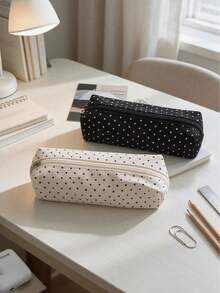[Back To School]Polka Dot Pencil Case, Cute Minimalist Zipper Pencil Bag, Large Capacity Stationery Storage Bag, Suitable For Students, Office And Makeup Storage, Back To School Gift - Polka Dot Pencil Case - View 1