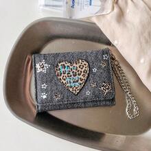 Set Dompet Kartu Denim 2-in-1 Y2K dengan Aksesori Rantai Motif Cetak Huruf Hati Macan Tutul - MultiWarna - View 3