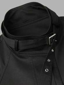 minisummer Women Fall Long Trench Coat Stand Collar Belted Waist Button‑Up Loose Pocket Midi Outerwear - Black - View 4