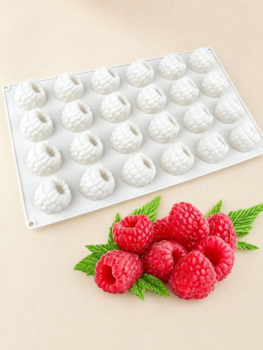 Cetakan Silikon Raspberry 24 Rongga 3D Anti Lengket untuk Kue Mousse Buah dan Puding, Loyang Panggang Cokelat Fondant Jelly Cake, Alat Dekorasi Kue Natal, Perlengkapan Baking Dapur yang Dapat Digunakan Kembali dan Mudah Dibersihkan untuk Rumah, Pesta, DIY