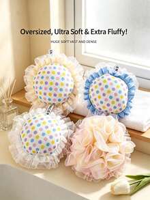 1PCSCute Polka Dot Bath Sponge, Large Fluffy Bath Loofah, Soft Mesh Shower Sponge For Body Cleansing, Ruffled Lace Bath Ball, Rich Foam Shower Loofah For Bathing, Gentle Exfoliating Body Scrubber For Bathroom Daily Use Christmas Gift - Multicolor - View 2