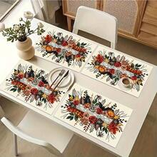 1/4/6pcs Halloween Series Floral Crow Pumpkin Spider Pattern Printed Placemats, Heat-Resistant Table Mat For Home Kitchen/Dining Table Protection, Party Scene Decoration - Multicolor - View 8