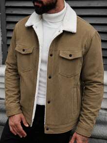 Thermal Lined Corduroy Jacket, Thick & Fashionable, Versatile And Simple Style, Warm Coat For Young Adults,Fleece,Winter Sports - Camel - View 3