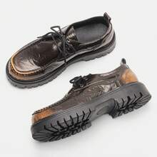 Men's Casual Shoes Distressed Color Wrinkled Vintage Personalized Thick Sole Workwear Loafers - Brown - View 1