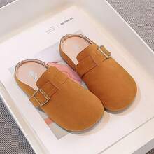 Children's Retro Half-Slip-On Shoes, Soft Sole, Easy-On, Pair With Sweatshirt Dress, Casual Daily Wear For School And Outings - Brown - View 3