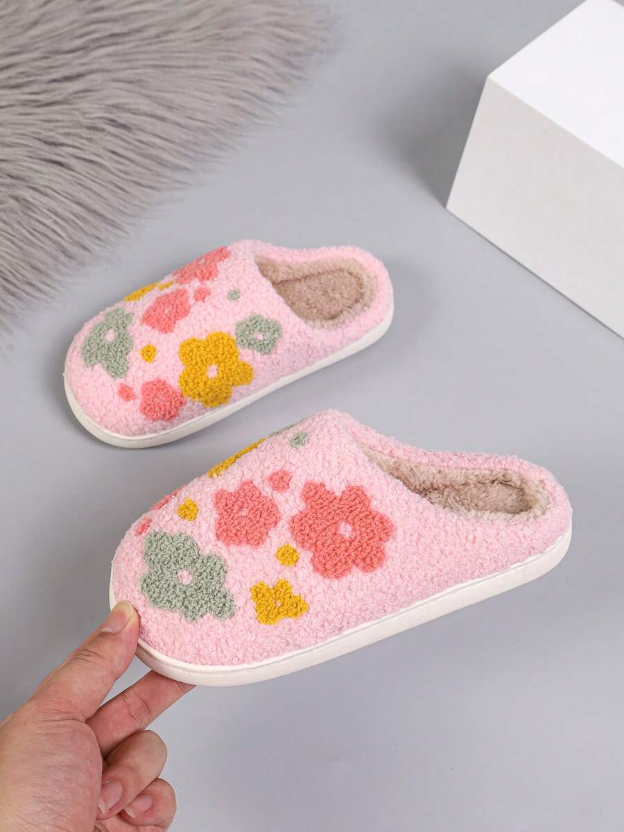 Sandal Wanita Shu Rui Motif Bunga Lucu Warna Pink, Sandal Rumah Tertutup dengan Motif Bunga Warna-warni, Sandal Kasual untuk Dalam dan Luar Ruangan