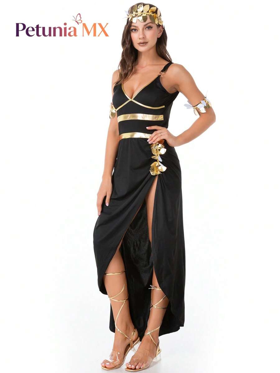 Halloween costumes, stage costumes, ancient Greek Muse Egyptian princess Cleopatra dress, mythical cos costumes - Negro - Ver 1