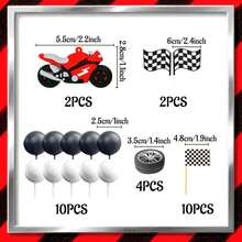 28pcs Motorcycle Theme Cake Decoration Set: Includes Off-Road Motorcycle, Flag And Tire Decorations, Suitable For Birthday Party Desserts - Multicolor - View 4