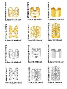 120件組髮飾珠髮箍 編髮環 髮飾吊飾 可調節金屬編髮配件 適用於Locs與辮髮 - 彩色 - 查看 8