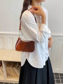 女款透明PVC腋下包 夏季果凍單肩包 清新百搭 Ins風 極簡透明斜挎小包（拉鍊顏色隨機） - 咖啡 - 查看 6