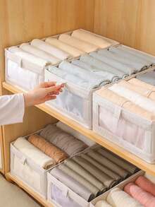 1 Foldable Clothes And Blanket Organizer With Clear Window And Handle, Reinforced Foldable Linen Storage Basket, Cloth Can Be Used As Window Wardrobe Organizer, Large Clothing Storage Box - Grey - View 5