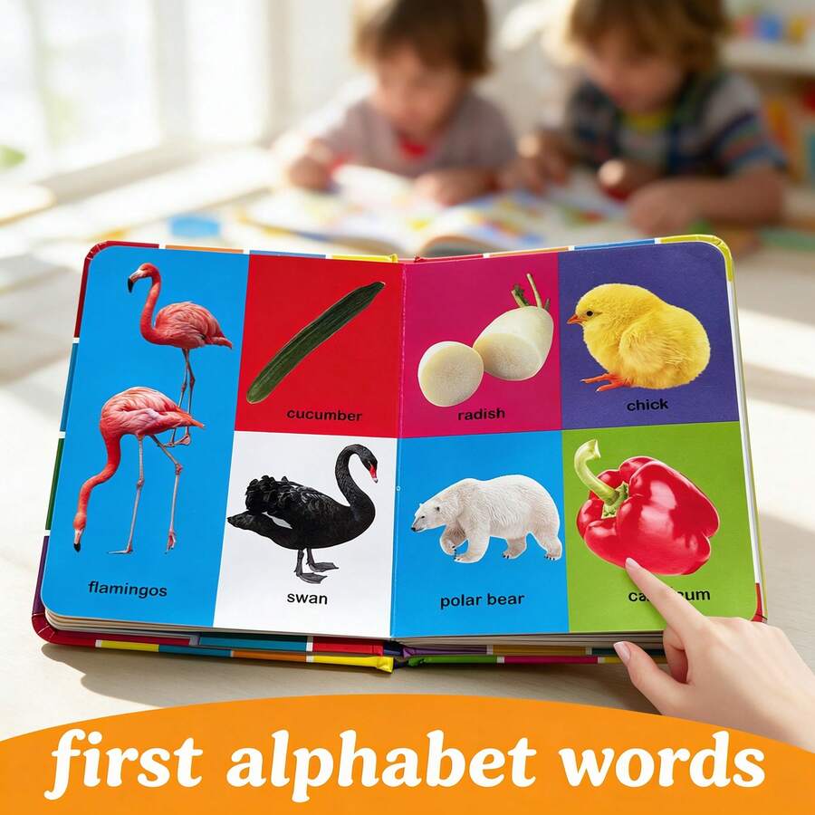 Thick Cardboard Alphabet Words Book, Vivid Real‑Picture Cognition Book, Educational Learning Reading Book For Daily Study - Multicolor - View 1