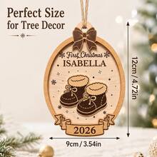 Custom Wooden Christmas Ornament, Personalized Family Name Christmas Tree Decor, Holiday Keepsake For Christmas Tree, Customized Name Xmas Decoration, Customizable First Christmas Gift For Couple, Family, First Christmas Decoration, Xmas Party Decor - Style C - View 2