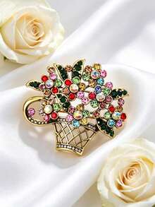 1pc Colorful Exaggerated Flower Basket Brooch, Vintage Elegant Brooch Pin, Unisex, Suitable For Ceremonies, Parties, Daily Wear, Classic Lapel Accessory - Multicolor - View 8