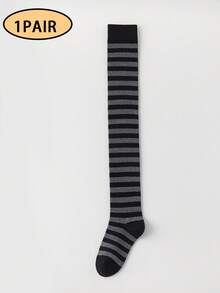 1/5 Pairs Women's Over-The-Knee Socks, Winter Warm Contrast Color Striped Slimming High-Top Slouch Socks, Suitable For Multiple Outfits, Party Wear, Christmas Wear - Multicolor - View 18