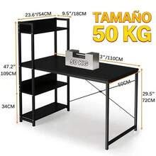 Escritorio y estaciones de trabajo de computadora con estanterías de 4 niveles para oficina en casa, estudio o juegos, estilo de escritorio simple y moderno, ergonómico, 110 L x 50 Cm A x 72 Cm H - Blanco - Ver 6