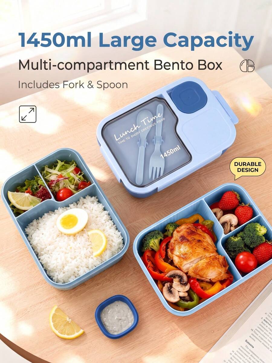 1pc Divided Sealed Fruit & Salad Box, Microwave- Lunch Box With Utensils, Suitable For Office Workers, Work, Travel, Students, Teenagers, Hand Washable