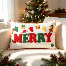 1pc Christmas Letter Embroidered Pillow Case, Winter Christmas Decor Cushion Cover, Suitable For Living Room, Sofa, Holiday Party Decoration, Pillow Insert Not Included - Multicolor - View 9