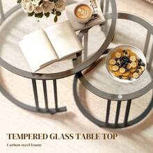 Round Coffee Tables Set Of 2, Nesting Tables With Tempered Glass Top And Steel Frame, Black On-Site - Black + Tempered Glass - View 5