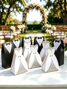 100pcs Gift Boxes, Wedding Dress And Tuxedo Gift Boxes, Most Popular Shower Wedding Party Boxes With Ribbon, Holiday Party Wedding Party Gift Boxes, Wedding Gift Boxes, Bachelorette Party Gift Boxes, Christmas, Halloween Gift Boxes - A - View 5
