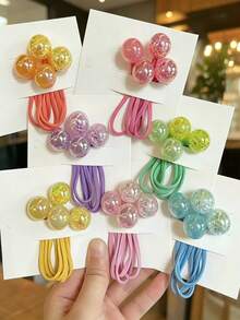 14pcs AB Color Beads Double Hair Ties, Dopamine Y2K Fairy Grunge Style, Suitable For Party And Dance, Eye-Catching Decoration - Multicolor - View 2