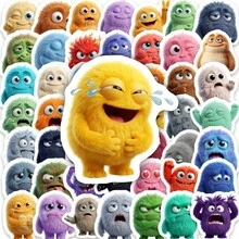50pcs Fun Plush Monster Stickers, Cute Expression Illustration Scrapbook Collage Decorative Stickers - Multicolor - View 7