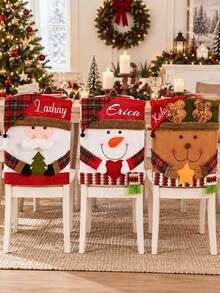 1pc Custom Heat‑Transfer Printed Christmas Motif Chair Cover, Personalized Holiday Dining Chair Slipcover With Custom Text Print Detail, 3 Style Options, Ideal Holiday Gift, For Dining Room Table Setting, Home Dinner Party And Festive Household Decor - Multicolor - View 8