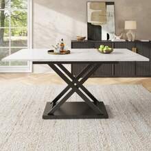 Extendable Dining Table 120-160 X 80 X 75 Cm, Telescopic Kitchen Table With Crossed Metal Legs, Space-Saving Table For Kitchen & Living Room, White & Black - White & Black - View 9
