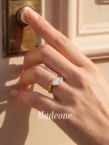 MADEONE 1件 6*9mm 迷人扭轉設計半套水滴戒指，適合現代疊戴、休閒時尚與時尚點綴 - 6*9扭臂半鑲 - 查看 5