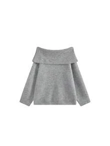 Korean Chic Off-Shoulder Thick Knit Sweater, Women's Autumn/Winter Premium Knit Top - Grey - View 6