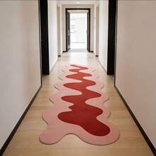 1pc Asymmetrical Wavy Long Strip Rug, Pink Contrast Abstract Curved Design, Modern Ins Art Style, Unique Shape With Distinctive Look, Hand-Cut With 1-5cm Error, Photogenic Decorative Rug, Rug, Long Strip Rug, Mat, Home Decor, Area Rug, Living Room Rug, Room Decor, Washable Rug - Multicolor - View 5