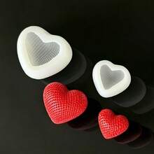 1pc Woven Heart Resin Mold, Heart-Shaped Candle Silicone Mold - White - View 8