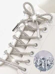 2pcs 120cm Luxury Rhinestone Shoelaces, Round Rhinestone Shoelaces/Hat Cord, Fashionable Shiny, Crystal Drawstring Sneakers Laces, Sports Shoes - White - View 11