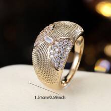 1pc Minimalist Geometric Semi-Circular Symmetrical Design Cubic Zirconia Inlaid Women's Ring - Multicolor - View 7