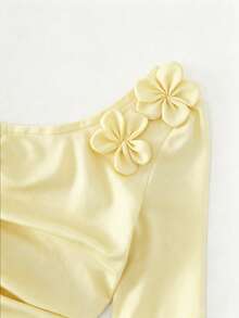 Elegant French Style Solid Color Asymmetrical/Asymmetrical Design Women's Party Dress For Spring And Autumn - Yellow - View 4