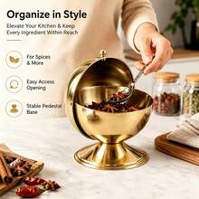 [Flip Lid Candy Storage Jar] Leak-Proof Stainless Steel Spherical Seasoning Jar With Flip Lid - Ideal Storage Container For Sugar And Candy, Kitchen Accessory, Candy Jar - Multicolor - View 2