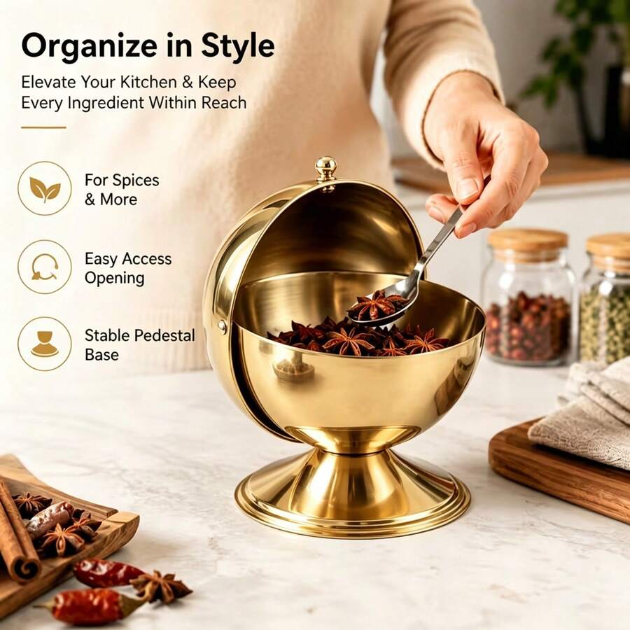 [Flip Lid Candy Storage Jar] Leak-Proof Stainless Steel Spherical Seasoning Jar With Flip Lid - Ideal Storage Container For Sugar And Candy, Kitchen Accessory, Candy Jar