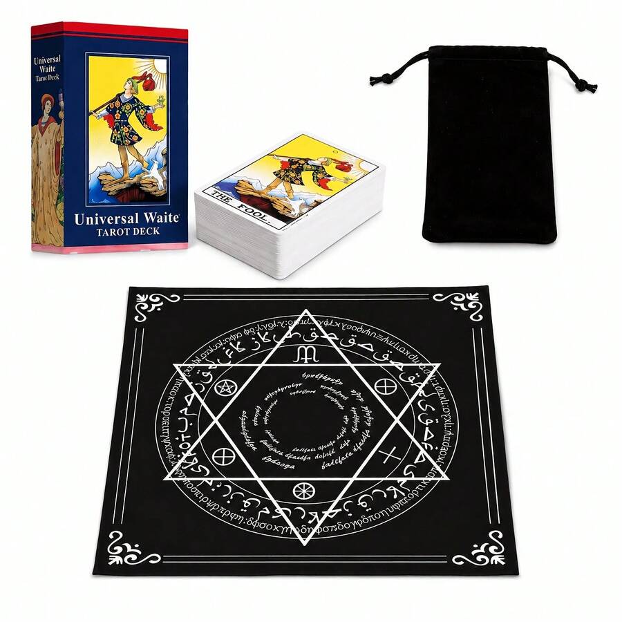 Universal Waite Tarot Cards Deck Set, Tarot Table Cloth With Black Storage Pouch, Divination Fortune‑Telling Kit For Beginners,Suitable For Halloween And Christmas Party Games - Multicolor - View 1
