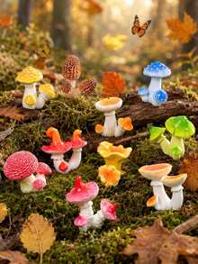 24pcs Colorful Mushroom Garden Decor, Mushroom Fairy Garden Decorations, Suitable For Flower Pots, Planters, Flower Beds And Woodland Landscape Display - A - View 1