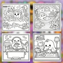 1 Book 24 Pages Ghost Coloring Book - Bold And Simple Halloween Coloring Pages, Depicting Friendly Ghosts Engaging In Daily Activities In A Warm And Fun Haunted House. Cleverly Blending Halloween Fun And Cozy Daily Life, Suitable For Children And Adults Who Love Friendly Halloween Characters, Perfect Gift For Birthday, Halloween, Christmas And Other Holidays - Ghost Coloring Book - View 6