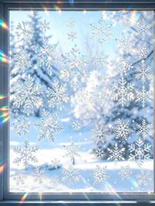 26pcs Christmas Snowflake Window Stickers, Snowflake Prism Window Stickers, Rainbow Stickers Christmas Snowflake Window Stickers Glass Window Stickers Anti-Bird Collision Snowflake Static Stickers Reusable Christmas Winter Decoration, Christmas - Multicolor - View 8