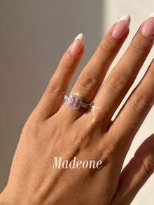 MADEONE 1件粉鑽高亮戒指，女款鋯石鑲嵌，奢華高端女飾，婚禮訂婚戒指禮物 - 銀色 - 查看 4