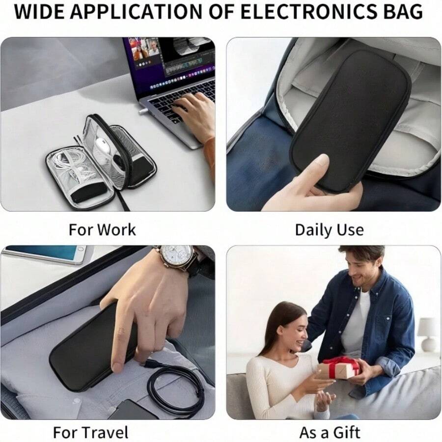 1PC Portable Black Electronic Storage Bag With Mesh Compartments, Organizes Data Cables, Chargers, Power Banks, USB Drives, Hard Drives, Earphones, Game Accessories, Digital Gadgets