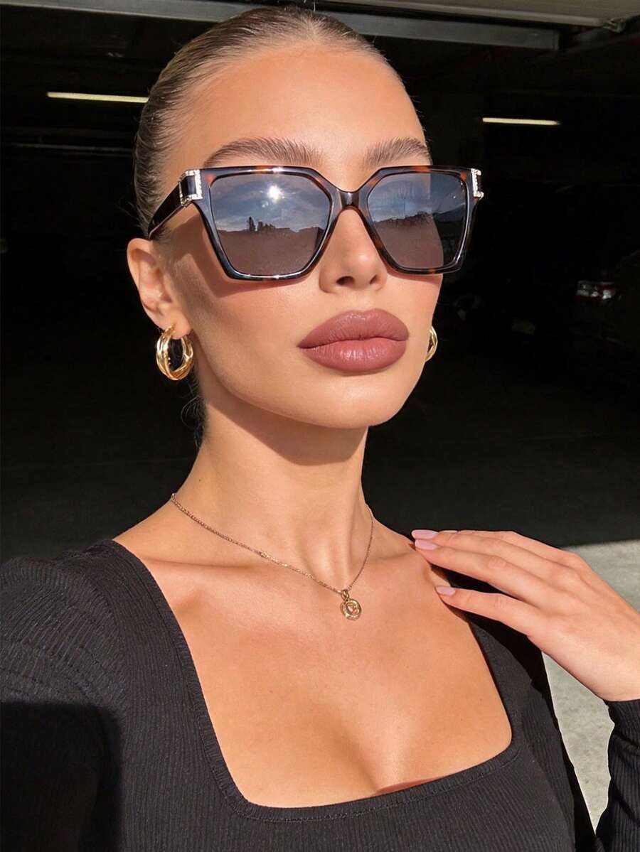 1 Pair Elegant Square Oversized Rhinestone Fashion Glasses ...