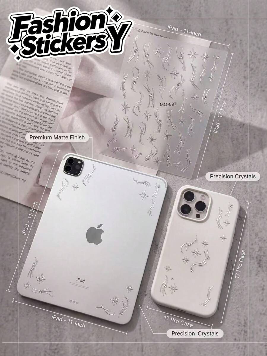 1pc Streamlined Starburst Pattern Decorative Sticker, Cool Tone Ambient Style, Strong Adhesive Backing, Digital Device Shell Decoration, Shiny Decorative Sticker - Decorative Stickers - View 1