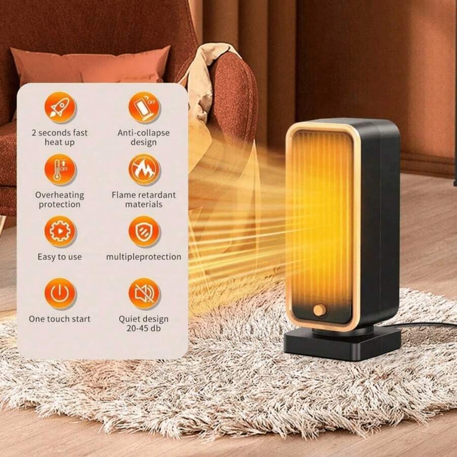 500W Portable Small Size Ceramic Electric Heater, Indoor Use, Tilt Shut-Off & Overheat Protection, Suitable For Studio, Room And Garage Office Personal Space Heating - Black - View 1