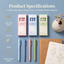 4PCS Morandi Dual-Tip Highlighter Pens, Low Saturation Soft Color Palette, Eye-Protection Non-Smudging Marker Pens For Journaling, DIY, Coloring, Student Book Highlighting Stationery Gift Set - C - View 5