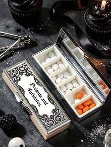 "Poisons And Antidotes" Storage Box With Mirror, Vintage European Style Jewelry Box, Portable Pill Dispenser, Precise 1-2 Pill Dispenser, Convenient Medication Storage Box, Easy-To-Use Design, Plastic Material, Portable Travel Pill Box, Dispensing Box, Large Capacity Medication Box, Back To School Season, Back To School Gift, Mother's Day Gift, Halloween Gift - Multicolor - View 1