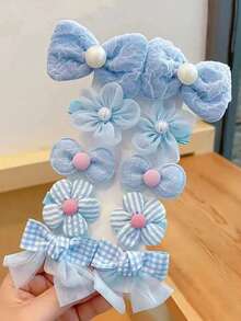10pcs Women's Bow & Flower Hair Clips (No Packaging Card) - Multicolor - View 8
